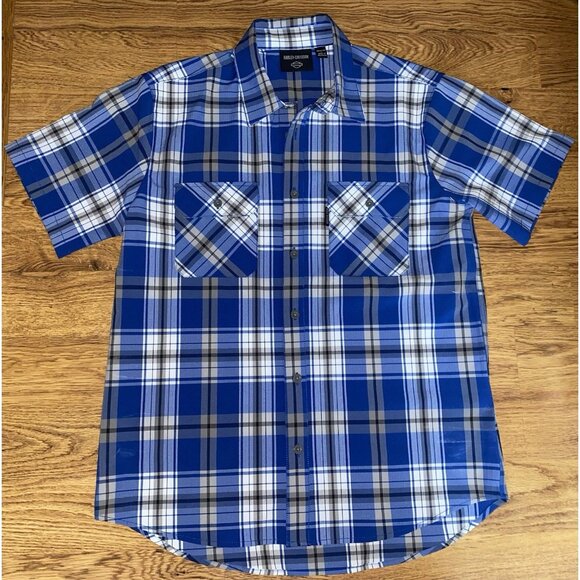 Harley Davidson Mens Blue Plaid Foundation Ripstop Button Front Shirt Large - Picture 1 of 5